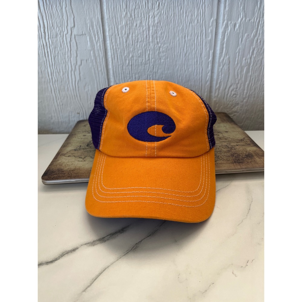 Costa Del Mar Trucker Hat Orange Purple Mesh Logo‎ Fishing Cap